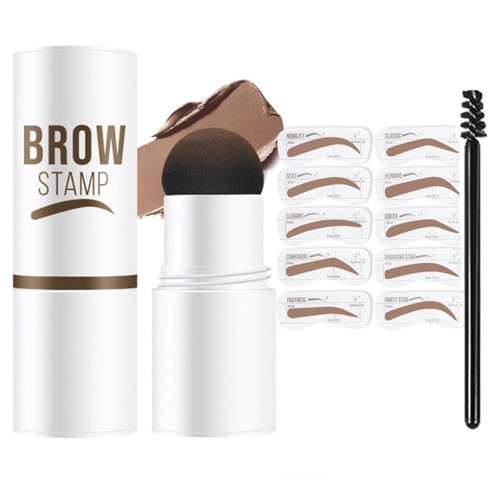 Eyebrow Stamp Kit With 10 Reusable Brow Stencils Waterproof Long Lasting Brow Stamp For Women Soft Brown