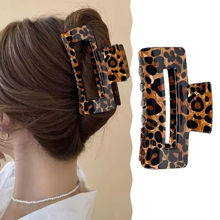 Leopard Print Hair Claws For Women Non Slip Acrylic Claw Clips French Banana Clip Barrettes For Thick And Thin Hair Strong Hold Hair
