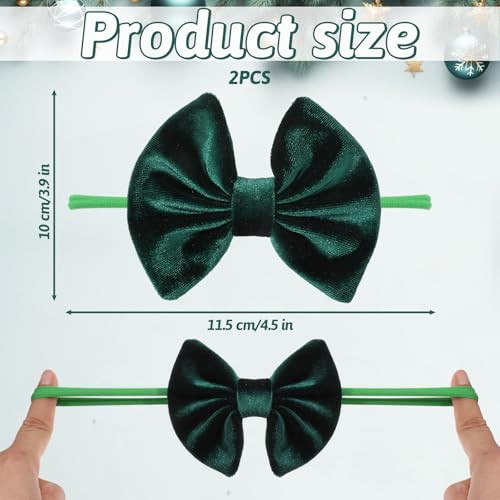 2Pcs Velvet Baby Bow Headbands Christmas Velvet Ribbon Hair Bows Handmade Soft Hairbands Bow Elastic Nylon Hair Accessories For Women Girls