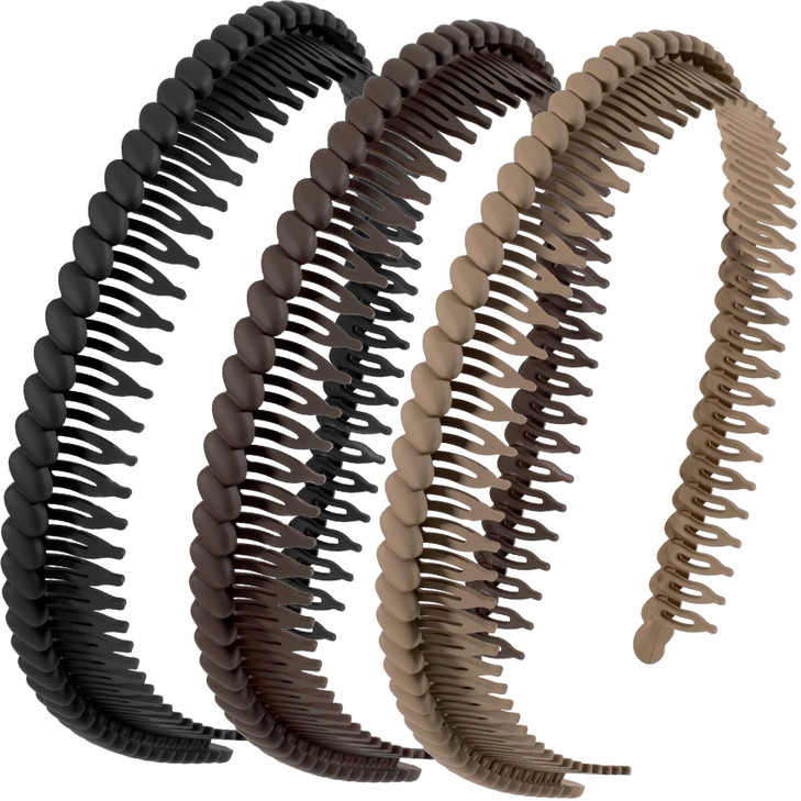 Alpinleux 3 Pcs Headband With Teeth 4.3 X 0.7 Black Coffee Khak