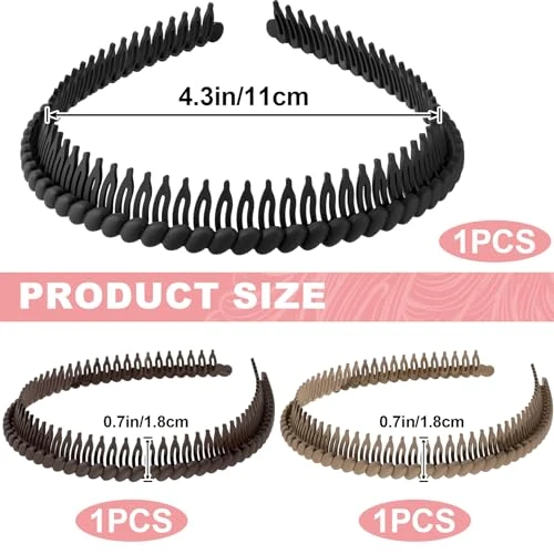 Alpinleux 3 Pcs Headband With Teeth 4.3 X 0.7 Black Coffee Khak