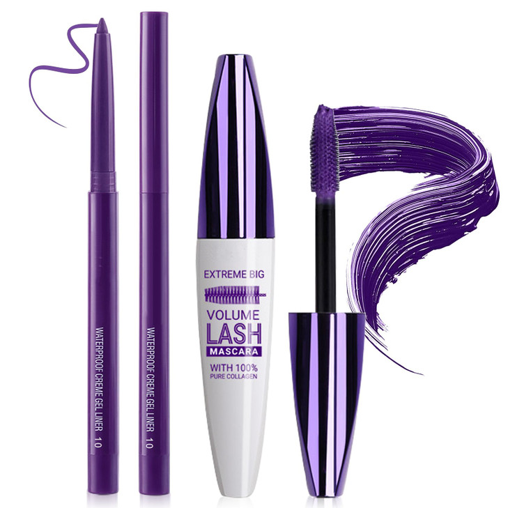 Aoazxbb Purple Mascara And Eyeliner Set 5D Colored Mascara For Eyelashes
