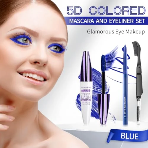 Uaoe Blue Mascara And Eyeliner Set 5D Colored Mascara Volume And Length