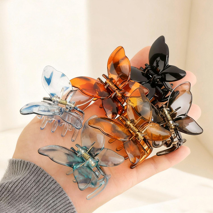 Cubaco Butterfly Hair Accessories Acetate Tortoise Shell Hair Claw Clips Jaw Clips For Women 6 Pcs 2 Cute Medium Clip Clear Butterfly Gifts