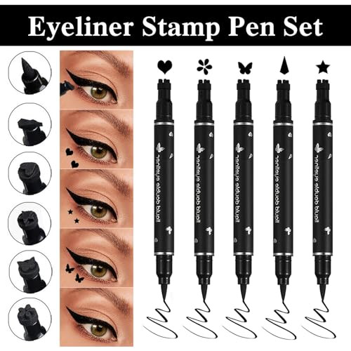 Pervala 5 Pack Double Ended Liquid Winged Black Eyeliner Stamp Pen Set