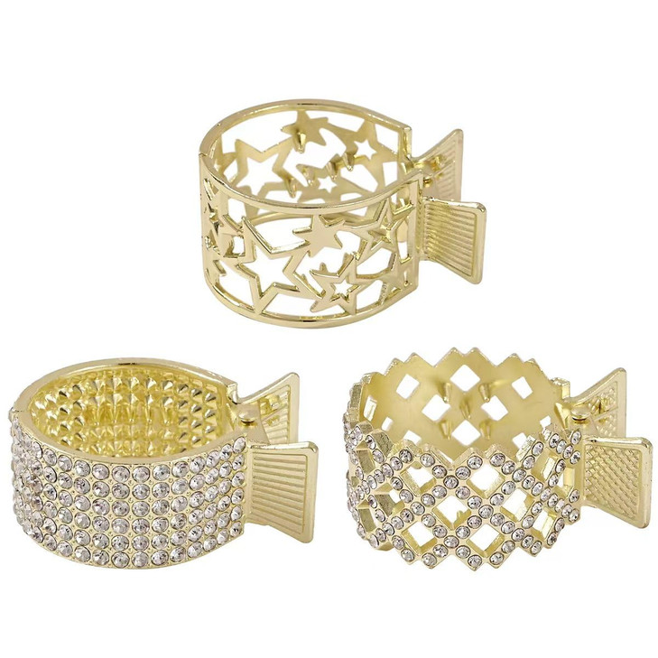 3Pcs Ponytail Holder Hair Clips Rhinestone Metal Hair Clips High Ponytail Cuff Small Star Hair Claw Clip Gold Hair Accessories For Women And