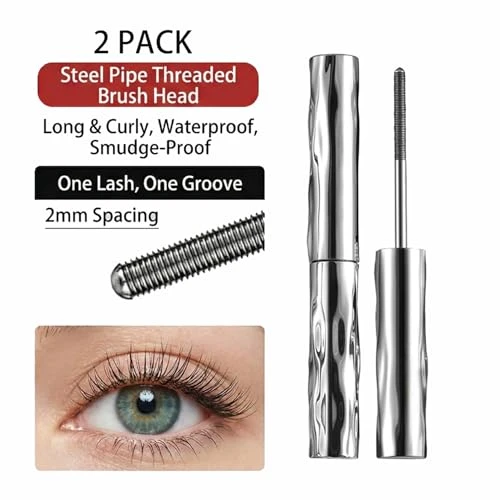 2Pcs Iron Wand Tubing Mascara Magnetic Mascara 3D Metal Brush Waterproof Quick Dry Formula Liquid Lash Extensions Effect Long Lasting Volume
