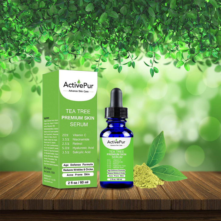 ActivePur Tea Tree Serum Oil for Acne Facial Skin Serum 20% Vitamin C Hyaluronic Acid Retinol helps in Hyperpigmentation Wrinkles Anti Aging Dark Spo