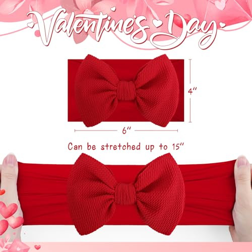 Yanjie 6 Valentines Headband Red Bows Headbands Pink Heart Hair Accessories Valentines Bows Gifts Outfit