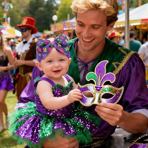 Lanmerry 6 2Pcs Mardi Gras Headband For Baby Girls Purple Hair Bows For Infant Toddler Carnival Accessories White Headbands Baby Bow