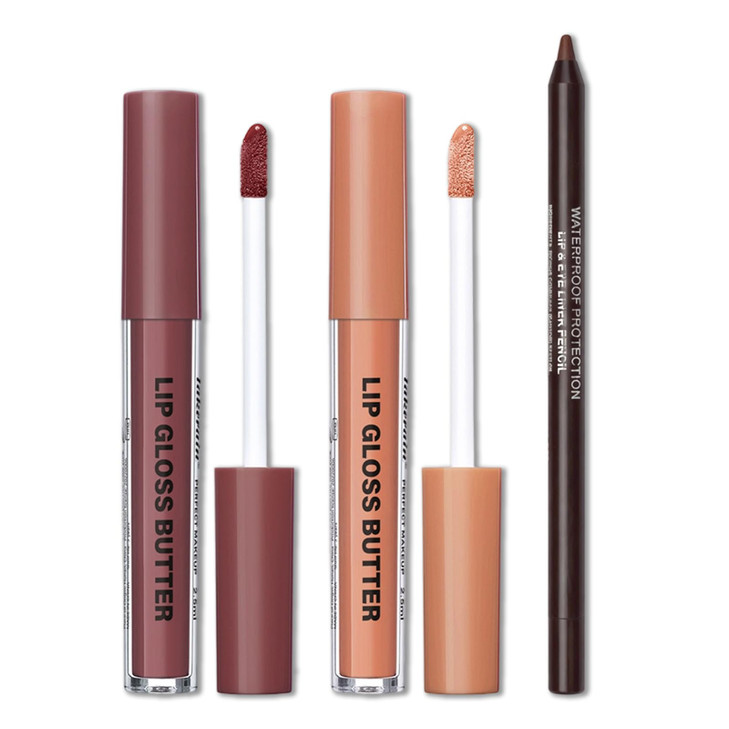 Erinde Lip Liner And Gloss Set 2 Colors Nourishing Lip Gloss And Brown Lip Liner Combo Sets Non Sticky Plumping Lip Kit For Women