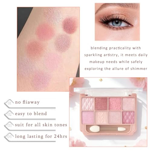 Light Pink Eyeshadow Palette Neutral Buildable Matte Glitter Eye Shadow