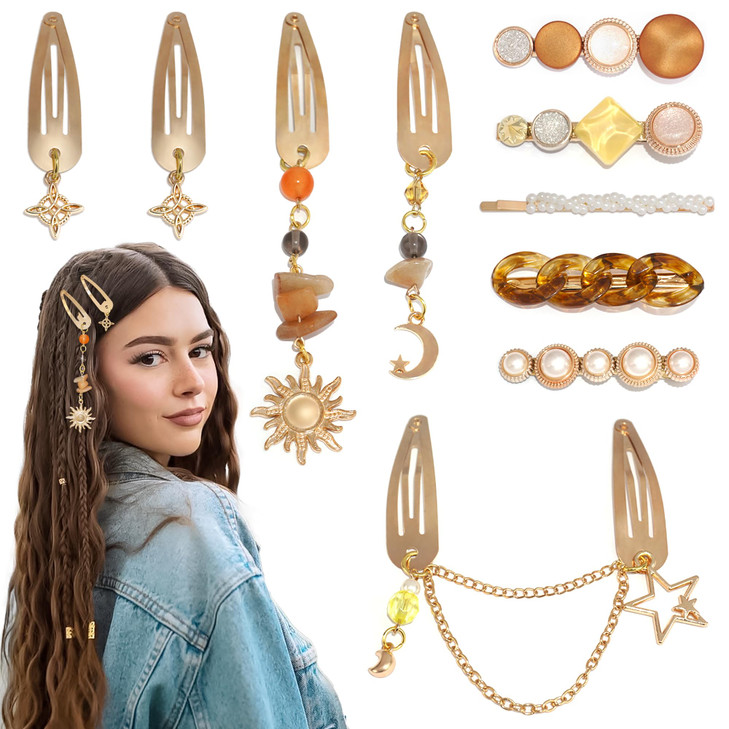 Yaeism 10Pcs Hair Barrettes For Women Metal Star Hair Clips Boho Fancy Hair Pins Dangle Moon Y2K Hair Accessories For Women Girls