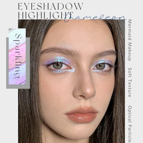 Noerrors 3Pcs Holographic Glitter Cream Eyeshadow Stick Set Blue Green Purple Pink Duochrome Metallic Eye Brightener Stick Waterproof Long
