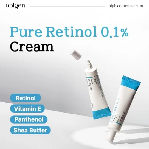 Opigen Pure Retinol 0.1 Percent Cream With Panthenol And Vitamin E Anti Aging Moisturizer Helps Improve Skin Texture And Fine Lines 1.01 Fl