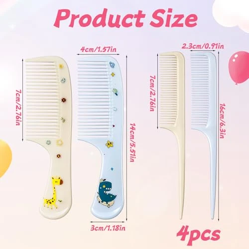 Jeffdad 4Pcs Baby Hair Comb Kids Hair Brush Set For Girls Boys Cute Hairs Comb Set Toddler Hairs Comb Mini Comb Rat Tail Hairs Styling Blue