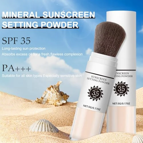 Sunscreen Setting Powder Spf 35 Mineral Brush Powder For Face And Scalp Oil Control Natural Matte Finish Loose Powder Translucent Lasting
