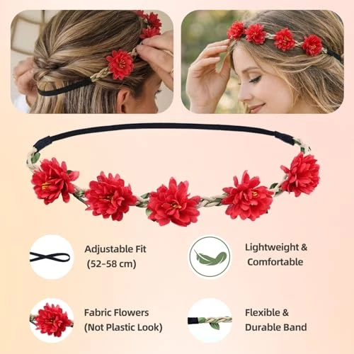 Ownoxy Flower Crown For Women Girls 6 Pcs Flower Headpiece Boho Floral Headband For Wedding Birthday Festival Party Photo Shoot And Daily