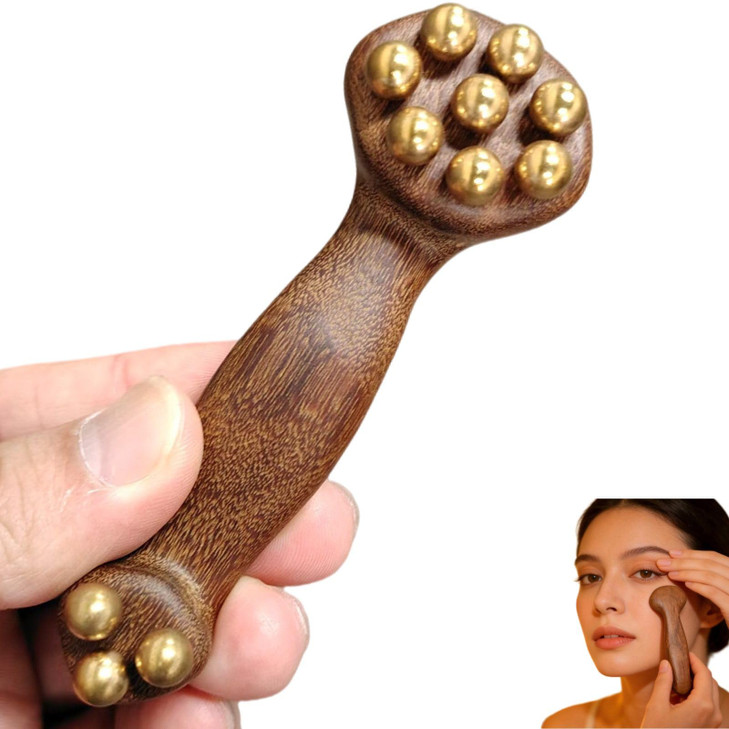 Kintegood Wooden Copper Bead Massager Double End Tool For Face And Eyes