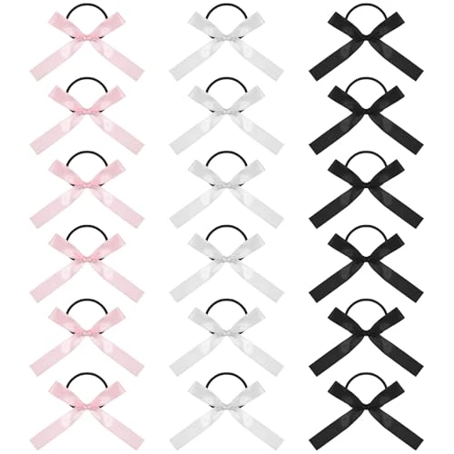 Sorcristy 18Pcs Silky Satin Hair Bows Ties For Girls Pink White Black