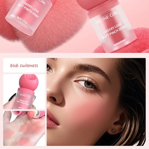 Eshioh Liquid Blush Lightweight Dewy Formula Buildable Color Stick Type With Puff Applicator Travel Friendly Multiple Shades 04 Cuteness