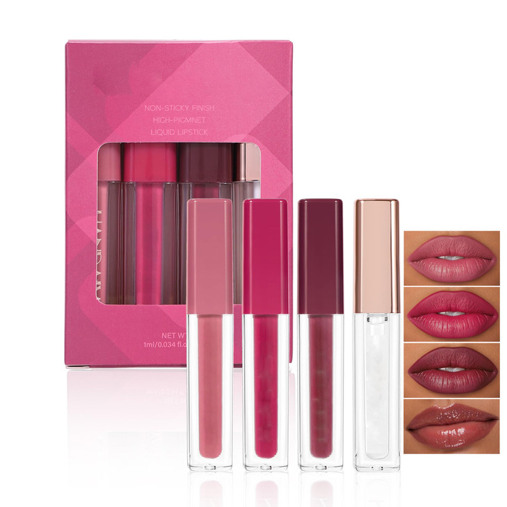 Beuking Matte Lip Gloss Set Non Sticky Liquid Lipstick 4Pcs Set Waterproof Galze Lipstick Matte Smooth Pearlescent Lip Gloss For Halloween