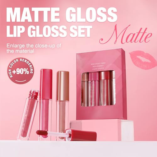 Beuking Matte Lip Gloss Set Non Sticky Liquid Lipstick 4Pcs Set Waterproof Galze Lipstick Matte Smooth Pearlescent Lip Gloss For Halloween