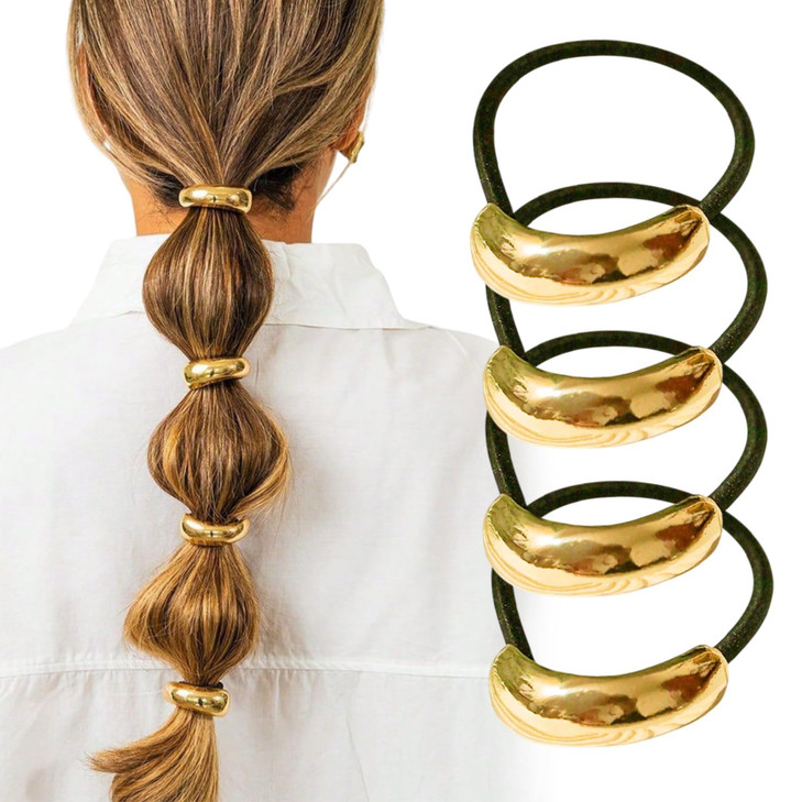4 Pcs Gold Metal Hair Ties Geometric Elastic Hair Ties Hair Cuff Wrap Hair Ties For Thick Hair Elastic Hair Ties For Women Hair Accessories
