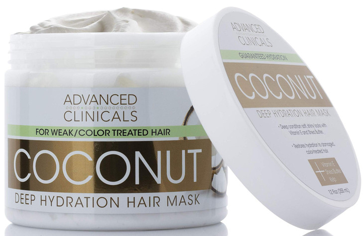 Advanced Clinicals Coconut Oil Hair Mask Treatment Deep Hydration Hair Repair Mask Conditioner To Strengthen Dry, Color-Treated, Weak Hair & Boost Ha