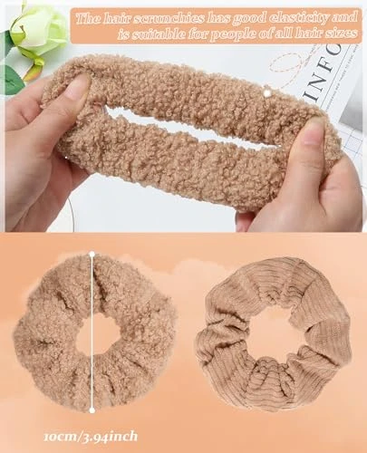 Ufgin 5 Pcs Furry Scrunchies Elastic Hair Scrunchies For Women And Girls