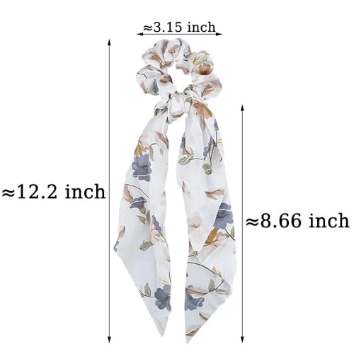 Fqyn 4Pcs Hair Scrunchies For Women Hair Scarf Scrunchies With Long Tails Knotted Bow Hair Ties Hair Ribbon White Elastic Hair Ties Hair