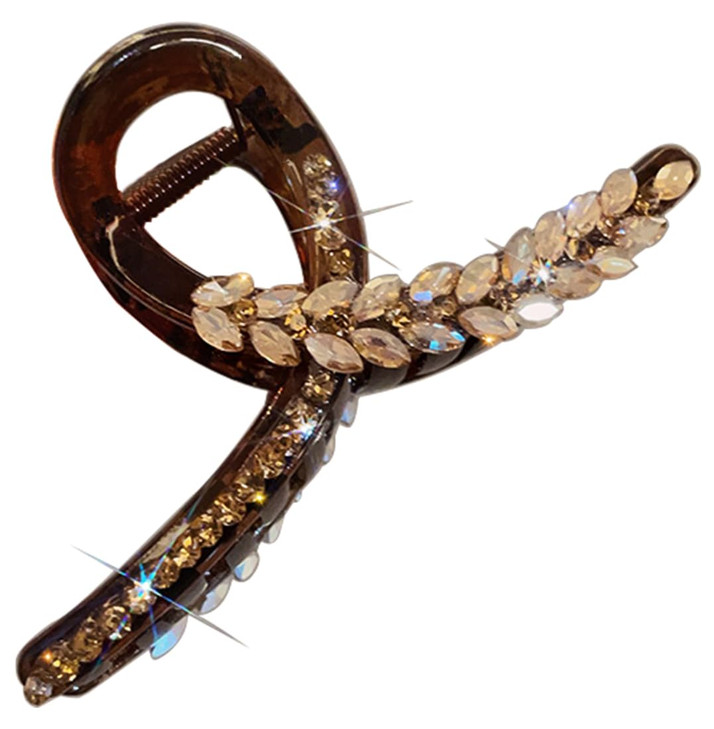 Wenlly Rhinestone Hair Claw Clips 4.3 Inch Glitter Crystal Hair Jaw Clip Non Slip Shark Hair Clamp Barrette Fashion Hair Accessories Brown