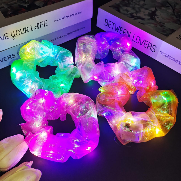 4 Pcs Mermaid Light Up Scrunchies Led Hair Accessories With 3 Modes