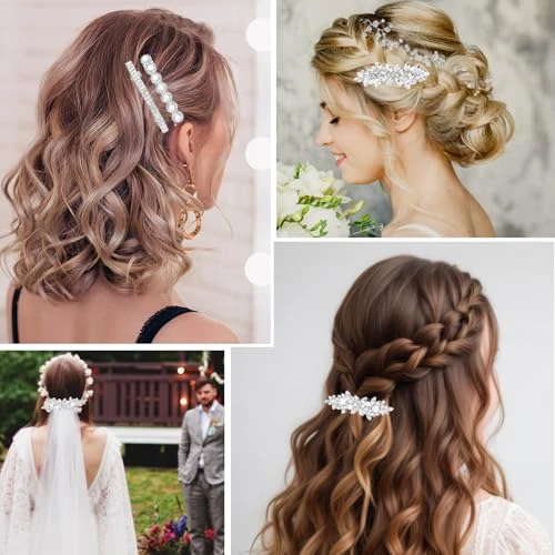 Nogeqi 4Pcs Sparkly Rhinestone Hair Clips For Women Silver Flower Crystal Hair Clips Metal Alloy Rhinestone Barrettes Accessories For