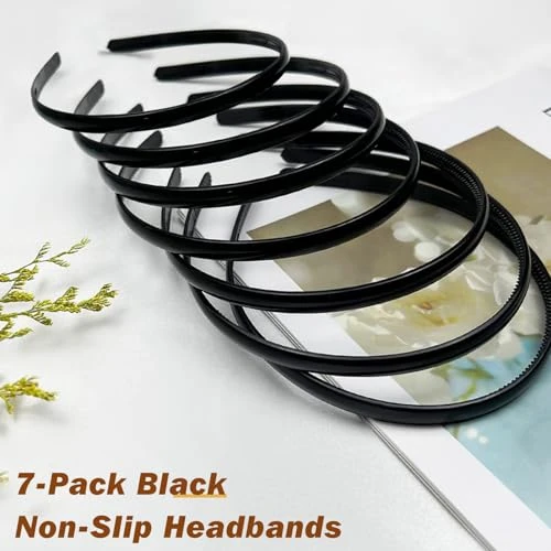 Zoolinn 7 Pcs Plastic Headbands For Women Black Non Slip Hair Bands With Teeth Comb Design