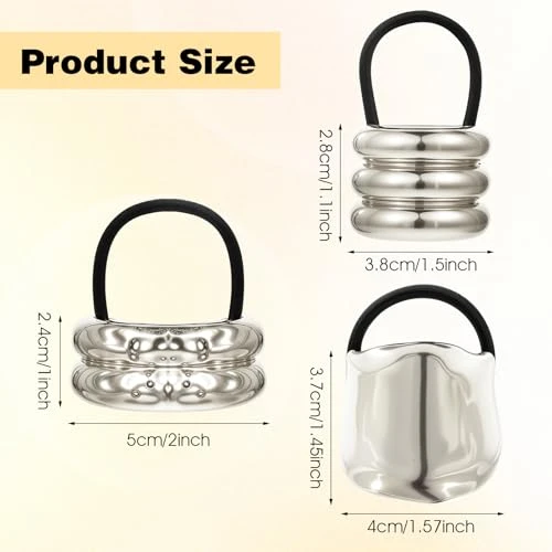 Peovlvn 3 Pcs Metal Hair Ties Silver Hair Cuffs Geometric Elastic Hairs Ties Ponytail Cuff For Women Hairs Accessories Ponytail Holder