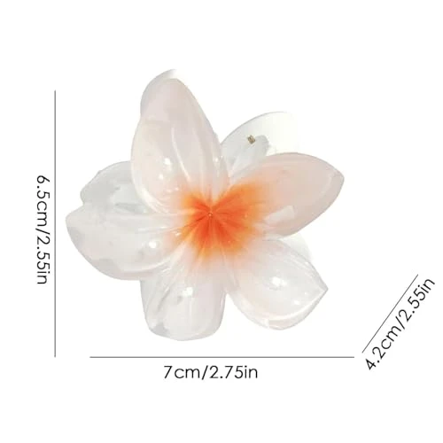 2Pcs White Flower Hair Claw Clips Hawaiian For Women Plumeria For Thin Strong Hold Jaw Clip Claw Clips For Girls Preppy Flower Hair Clip