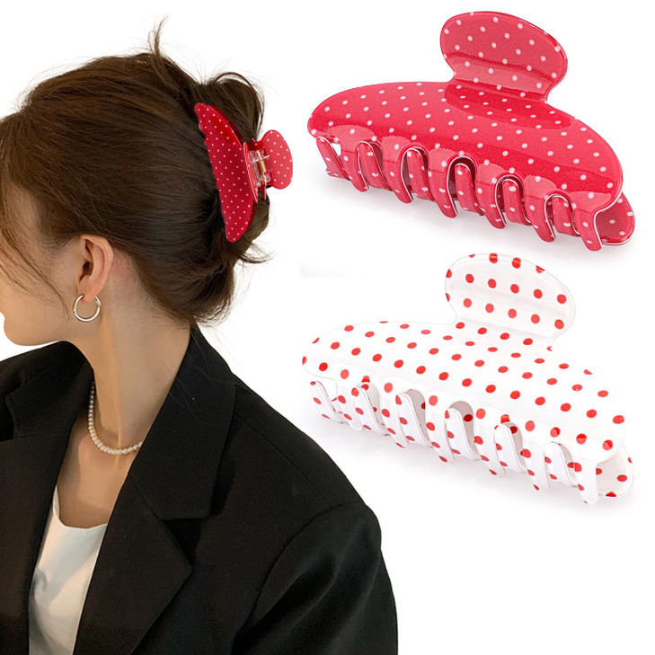 2 Polka Dot Claw Clip For Women Girls Red And White Polka Dot Hair Clips