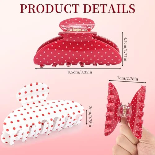 2 Polka Dot Claw Clip For Women Girls Red And White Polka Dot Hair Clips