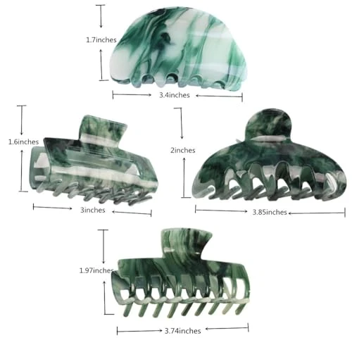 Yoemayuner Large Vintage Hair Clip Set 4Pcs B Green Hair Claws Clips For Women Girls Thick Hair Strong Hold Rectangle Jaw Clips Nonslip Hair