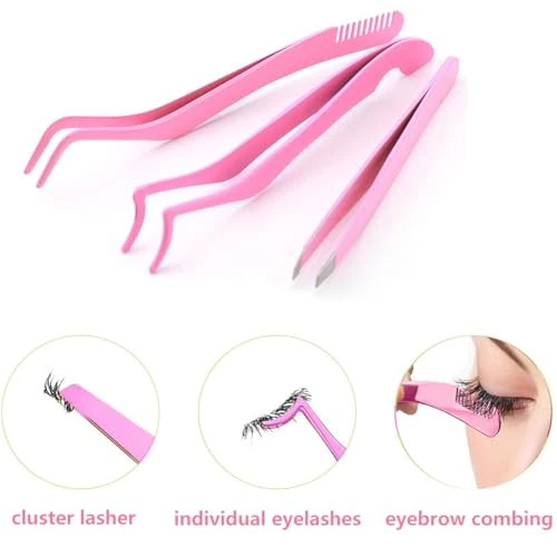 Gbstore 3 Pcs Eyelash Applicators Tools Stainless Steel Eyelash Clusters Tweezers For Eyelash Extension Lash Extension Tweezers For False