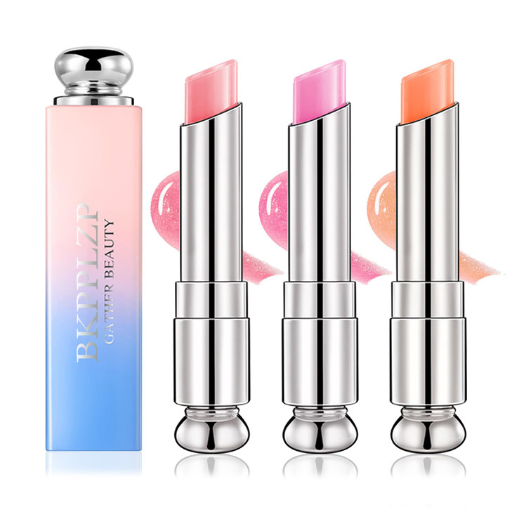 Bkpplzp 3 Pack Crystal Flower Jelly Lipstick Magic Color Changing Lipstick Ph Clear Temperature Color Changing Lip Gloss Lip Balm Long