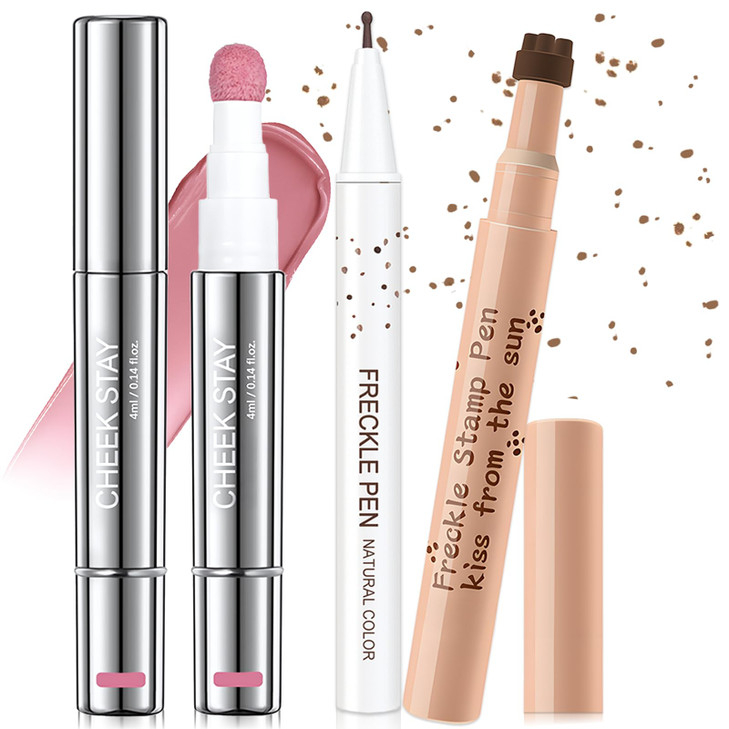 Wugbc Natural Freckle Blush Makeup Kit Freckle Pen Waterproof Liquid Blush For Cheeks Fake Freckles Stamp 3 Pcs Long Lasting Realistic Faux