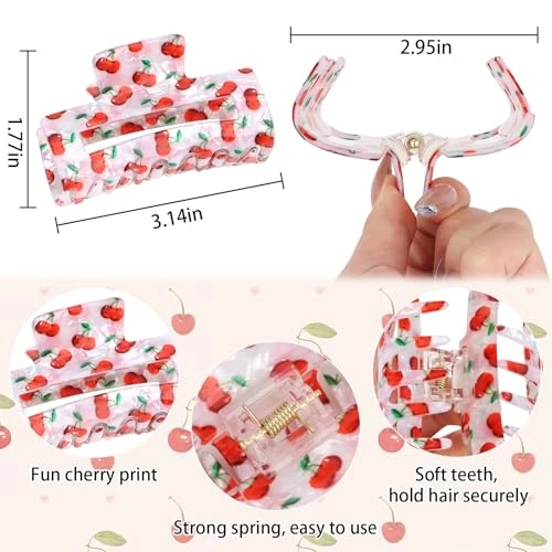 Whavel Cherry Hair Clip 2Pcs Cute Claw Clips For Thick Hair Cherry Accessories For Women Spring Summer