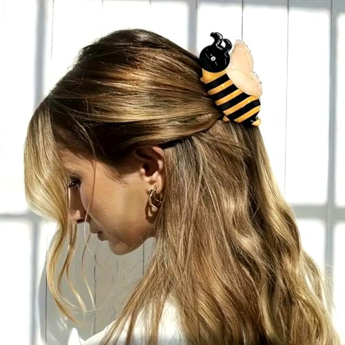 2Pcs Cute Yellow Bee Hair Clips Novelty Bumble Bee Claw Clips Funny Acetate Bee Hair Accessories For Girls 2.5 Inch Small Animal Hair Clips
