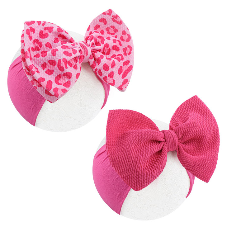 Yanjie 2Pcs 6 Hot Pink Bows For Baby Girls Leopard Headband Pink Bow Infants Toddler Hair Accessories Newborn Headbands Hair Bow Baby
