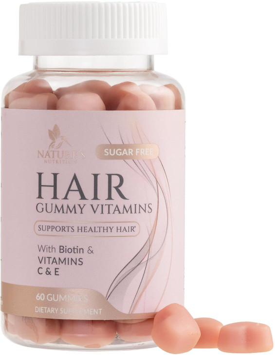 Hair Vitamins Gummies - Sugar Free Hair Growth Support Gummy with Biotin 5000 mcg, Vitamin A, B12, C, D, E, Folic Acid - Supports Strong Beautiful Ha