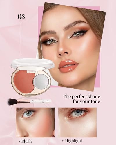 Blush And Highlighter Palette 2 In 1 Orange Blusher Pearl Shimmer Highlighter Matte Blusher And Bronzer For Face Cheeks Longlasting