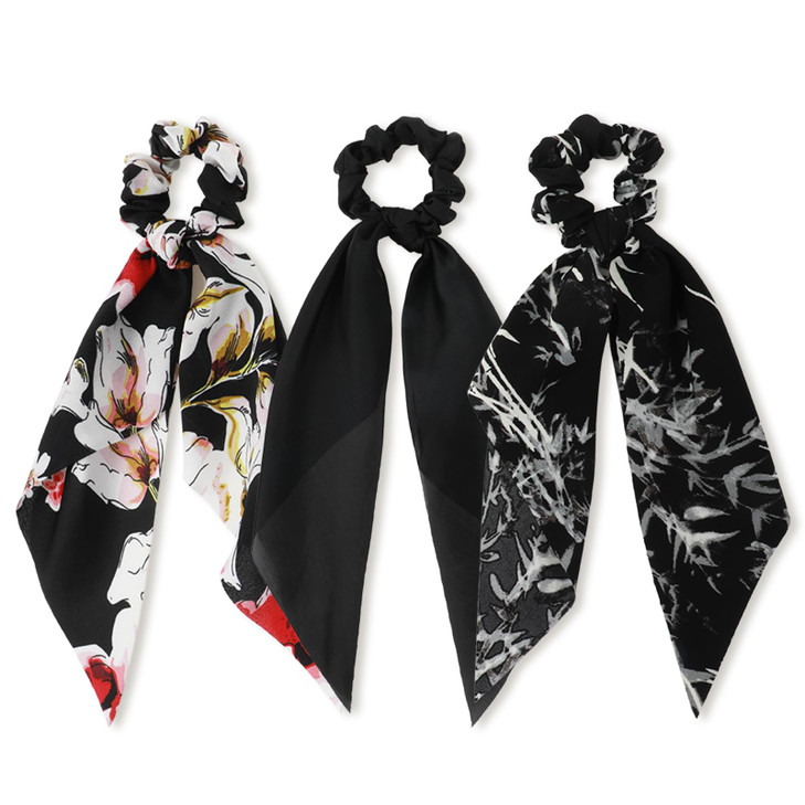 Ouligay 3 Pcs Vintage Bow Scrunchies Elastic Bandana Hair Tie And Ribbons