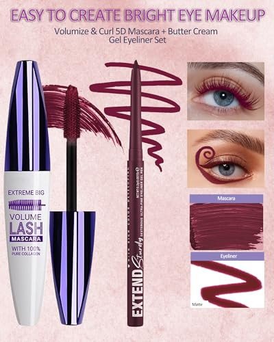 Burgundy Red Mascara And Eyeliner Set Waterproof Mascara Makeup For Women